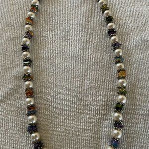 Pearl Necklace with Silver Discs and Assorted Sones